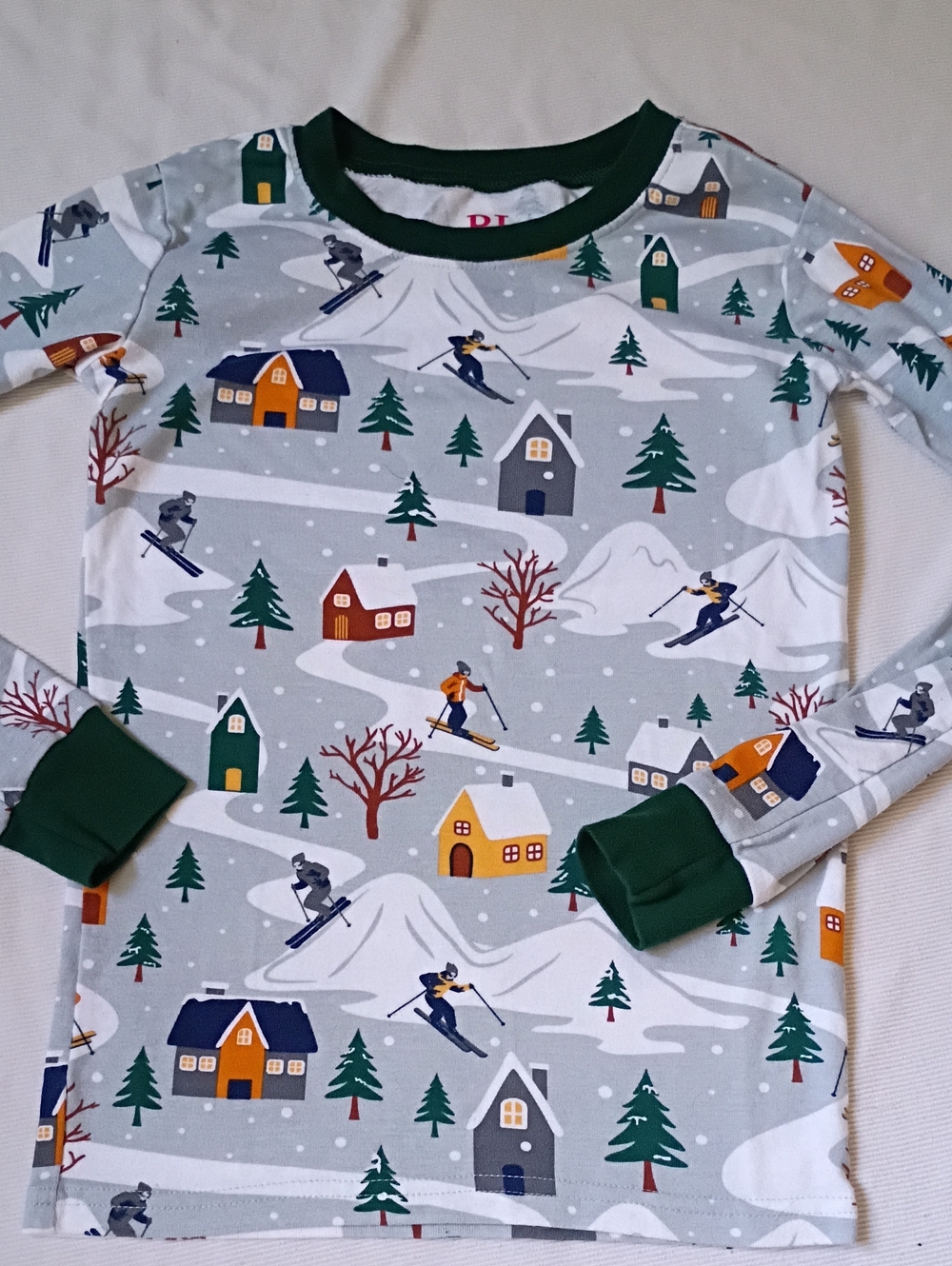 Place Kids Holiday Winter Pajama Top with Green Trim - Picture 2 of 5
